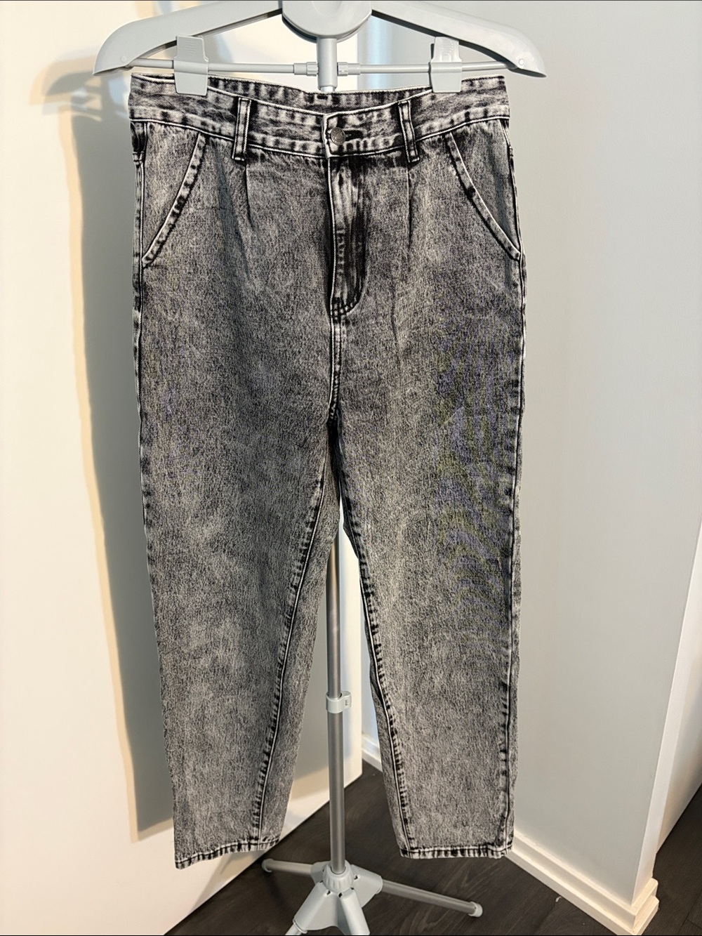 Black and Grey Acid-Wash High-Waist Jeans